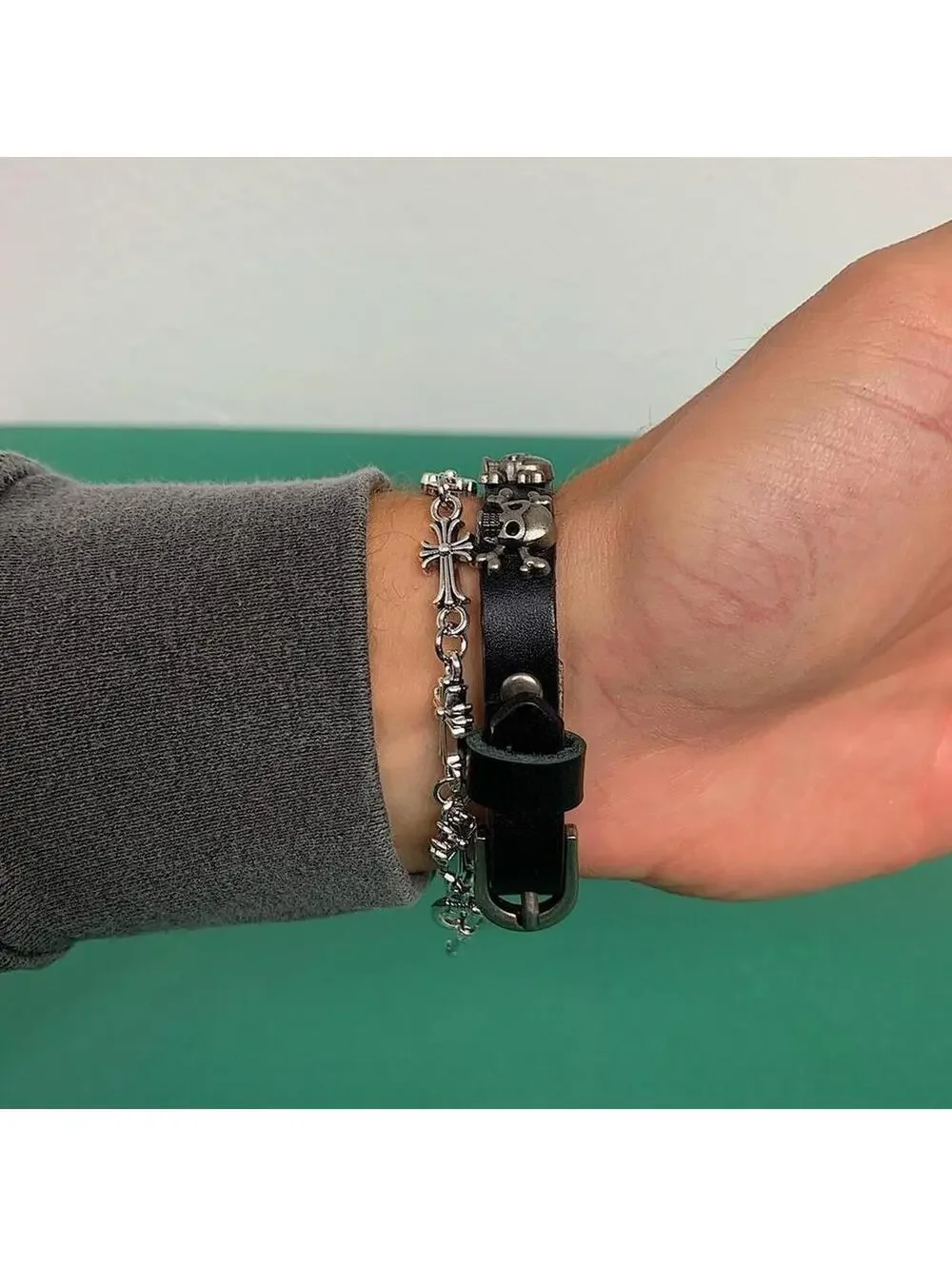 Y2k 2000s Cyberpunk skeleton grunge punk black bracelet